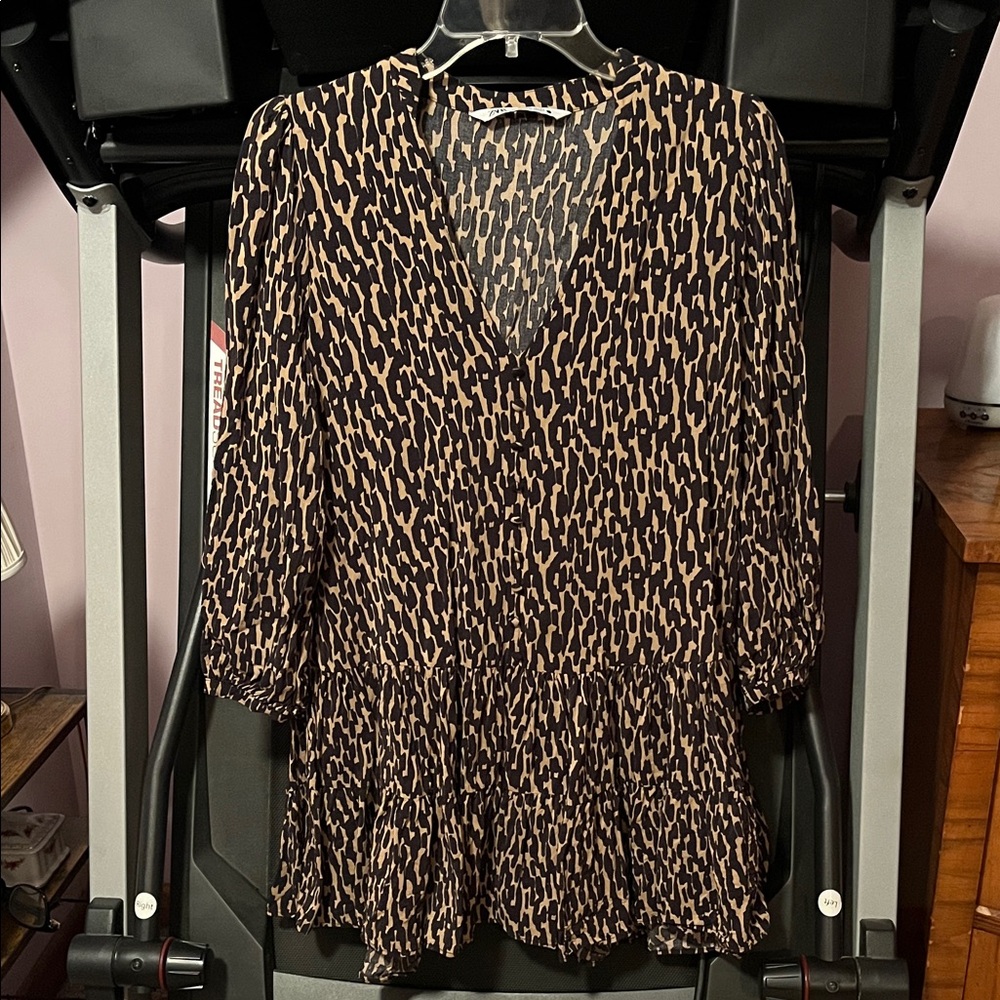 Zara Black and Tan Animal Print Blouse